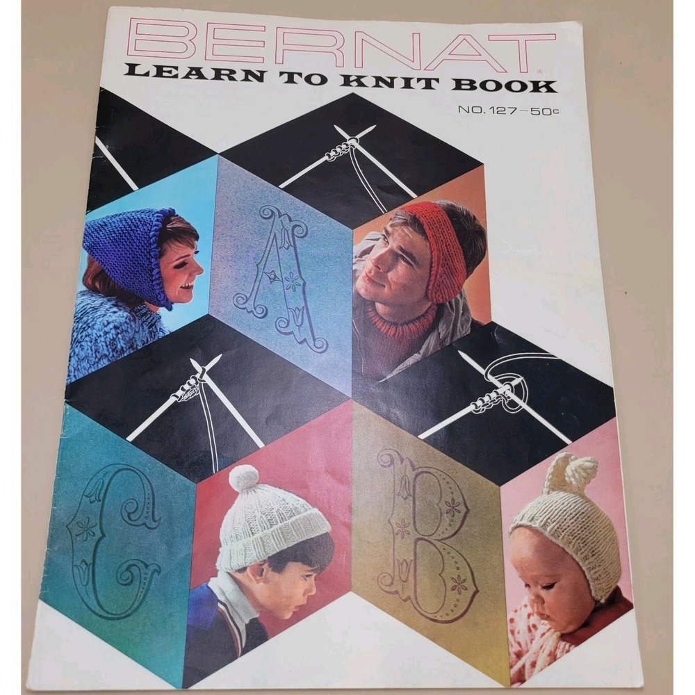 Vintage Bernat Learn to Knit No. 127 1965 Hats Slippers Scarves Cardigans